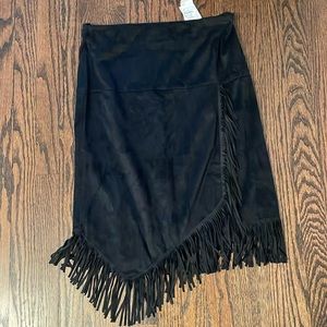 Faux suede fringe skirt